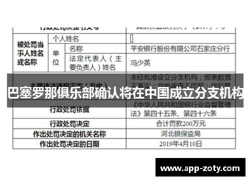 巴塞罗那俱乐部确认将在中国成立分支机构